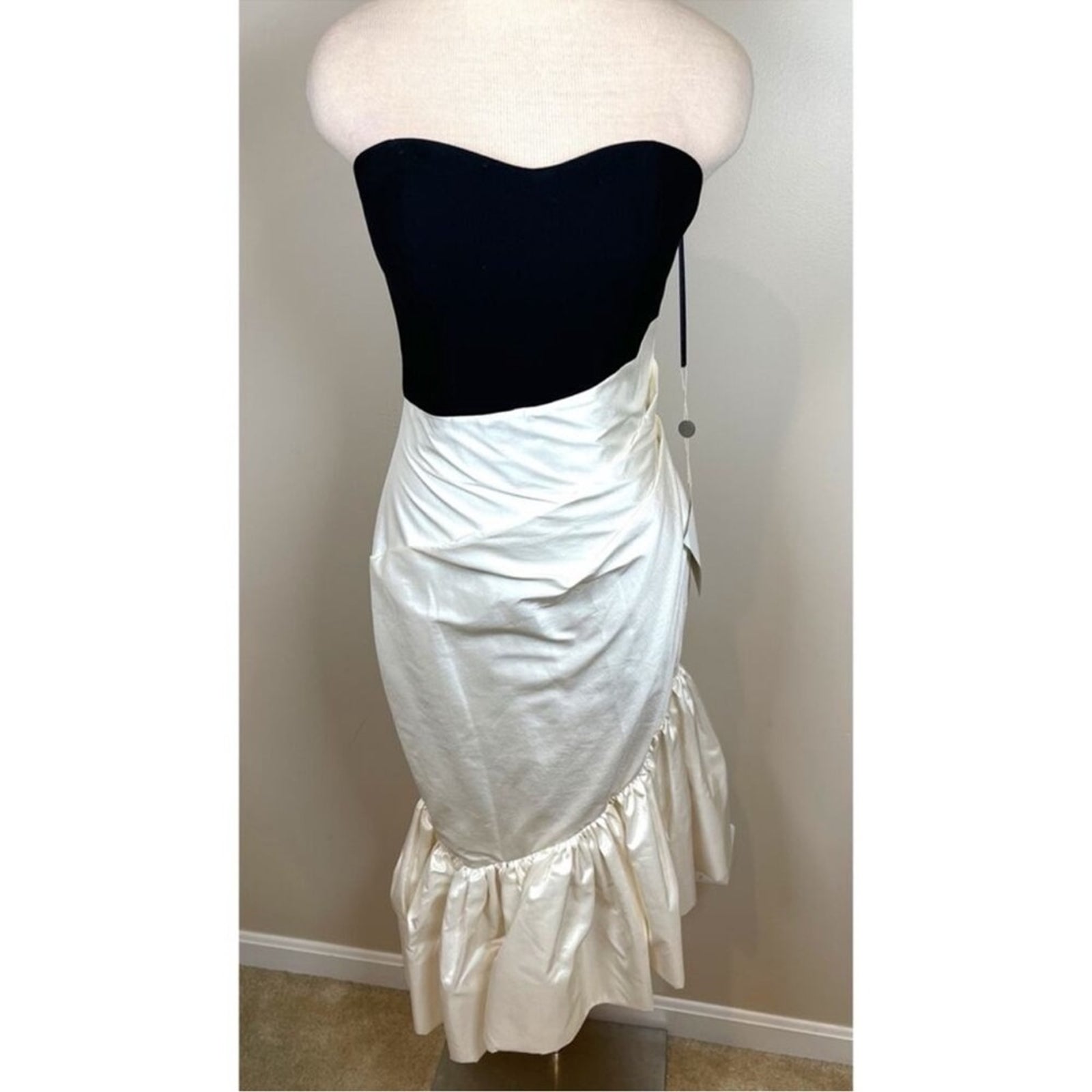 Rasario Ruffled Silk Crepe Corset Strapless Two Tone Asymmetric Midi Dress Sz 4 — image 3 of 8